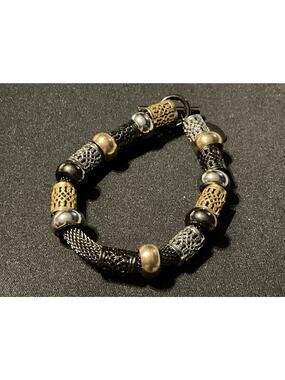 Erica Zap 6.5in Toggle Clasp Bracelet Gold, Silver, Black W/ Filigree Tubes